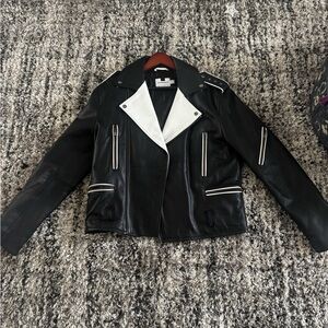 TOPMAN Men’s Leather Jacket – Black & White – Excellent Condition